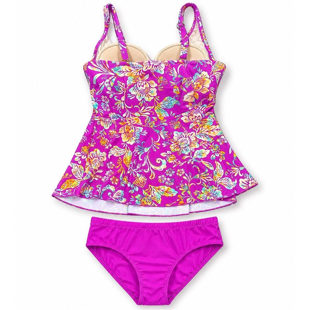 Bridgehampton Isaac Mizrahi Floral Tankini Swimsuit Set Size 12 Pink Tropical Sw